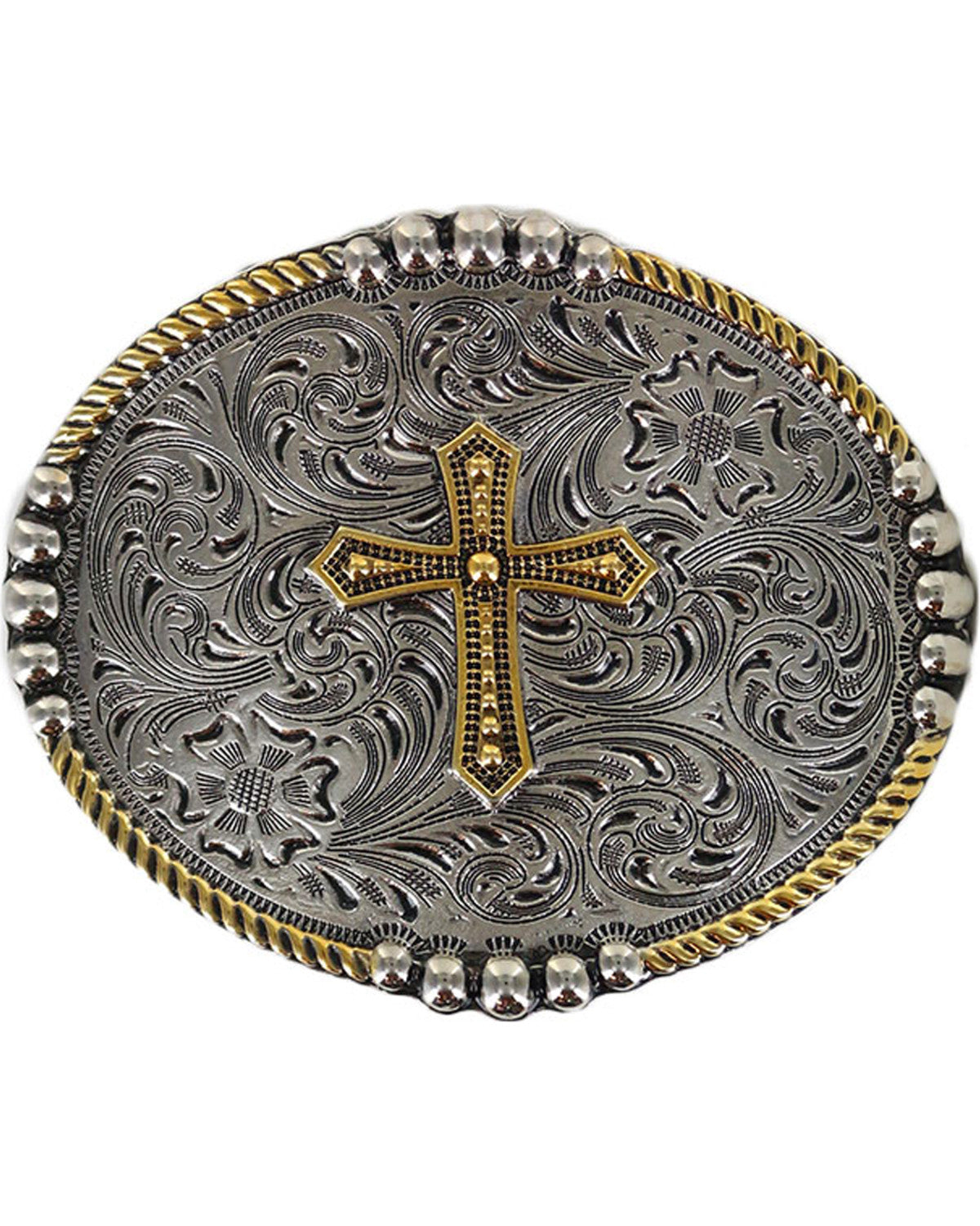 Men's Filigree Cross Belt Buckle Silver