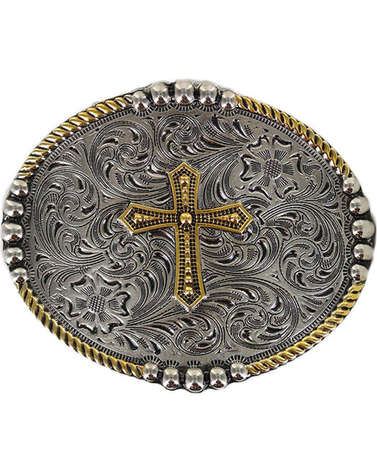 Men's Filigree Cross Belt Buckle Silver