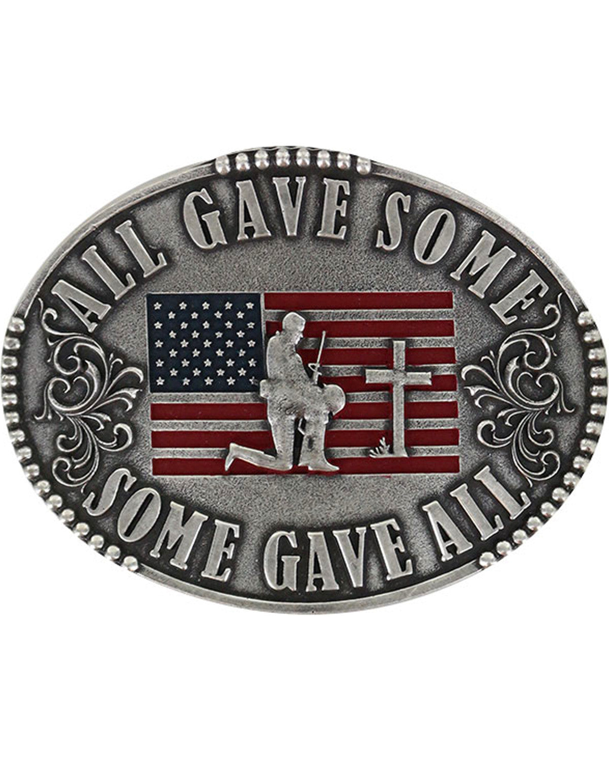 Men's Military Memorial Belt Buckle Silver