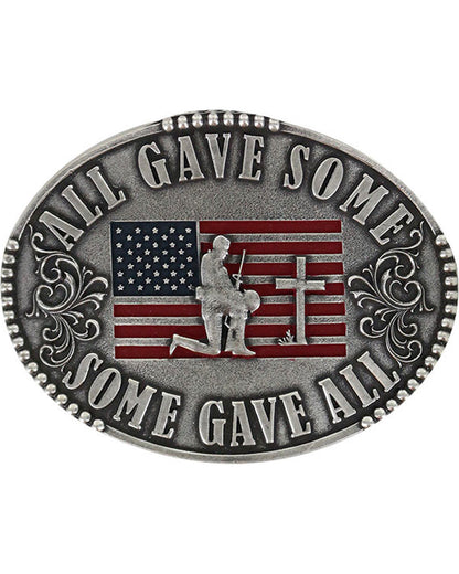 Men's Military Memorial Belt Buckle Silver