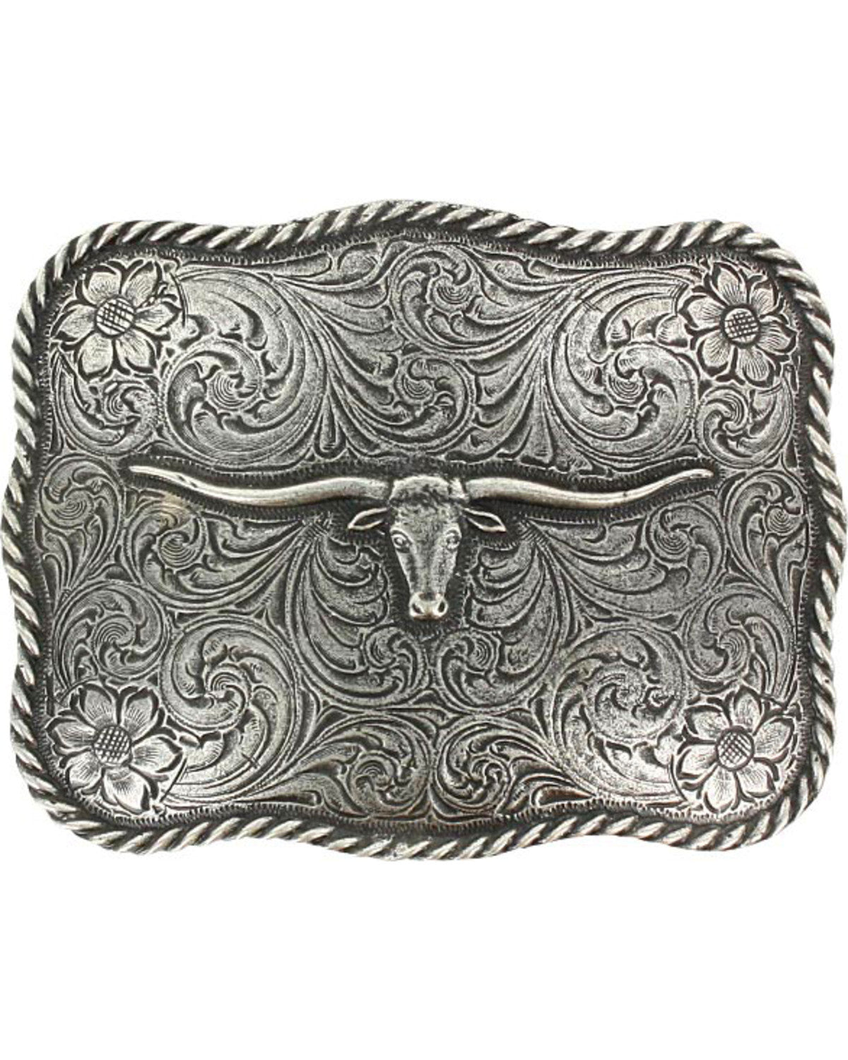 Texas Longhorn Belt Buckle Silver