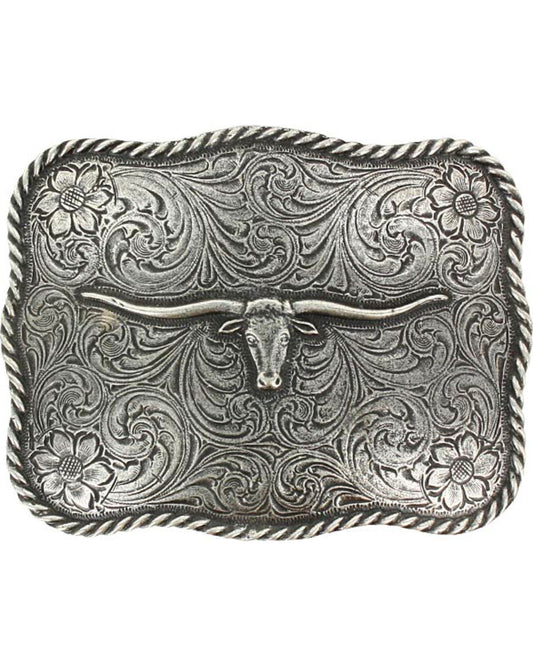 Texas Longhorn Belt Buckle Silver