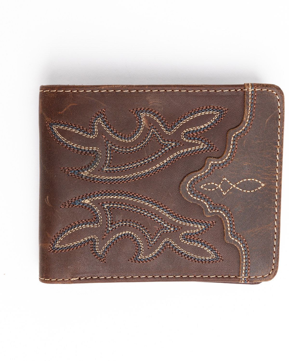 Men's Stitched Bi-Fold Leather Wallet Brown