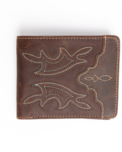 Men's Stitched Bi-Fold Leather Wallet Brown