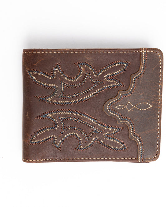 Men's Stitched Bi-Fold Leather Wallet Brown