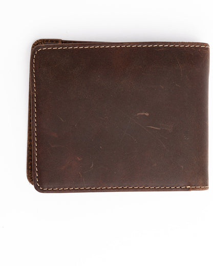 Men's Stitched Bi-Fold Leather Wallet Brown