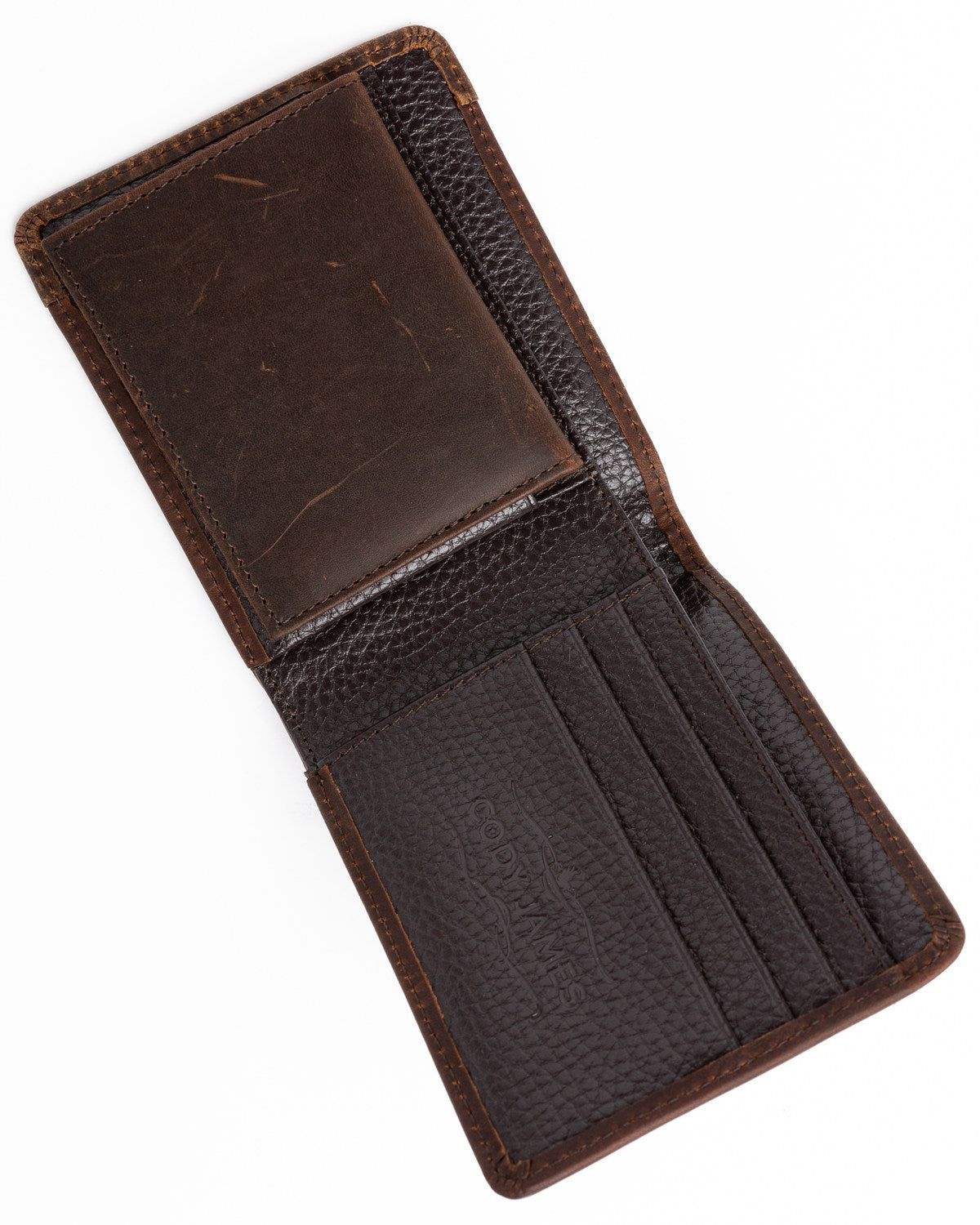 Men's Stitched Bi-Fold Leather Wallet Brown