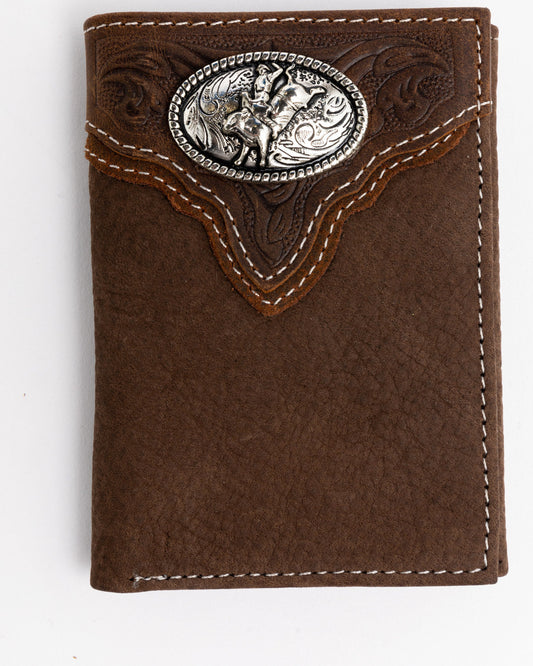 Men's Boot Stitch Longhorn Tri-Fold Leather Wallet Tan