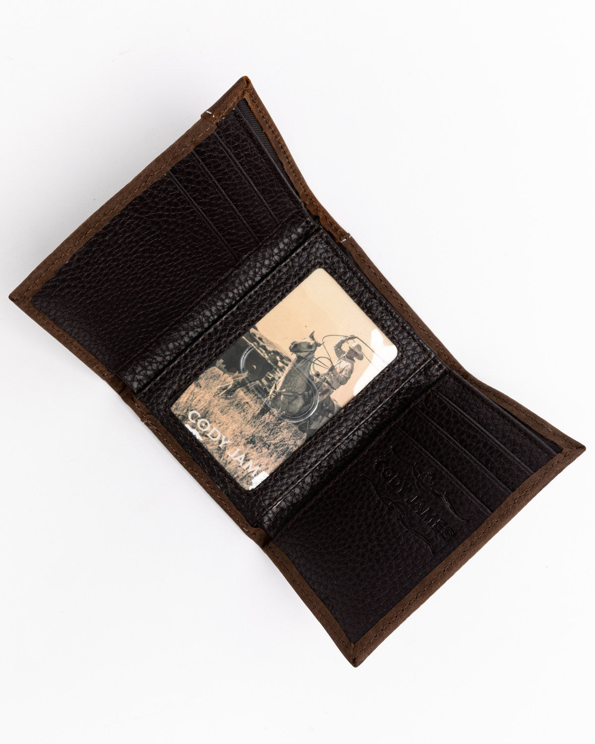 Men's Boot Stitch Longhorn Tri-Fold Leather Wallet Tan