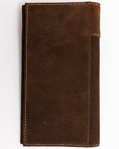 Men's Boot Stitch Long Horn Leather Checkbook Wallet Tan