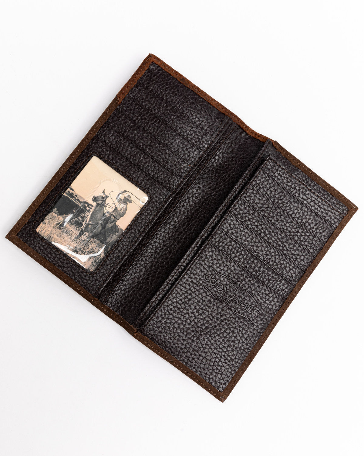 Men's Boot Stitch Long Horn Leather Checkbook Wallet Tan