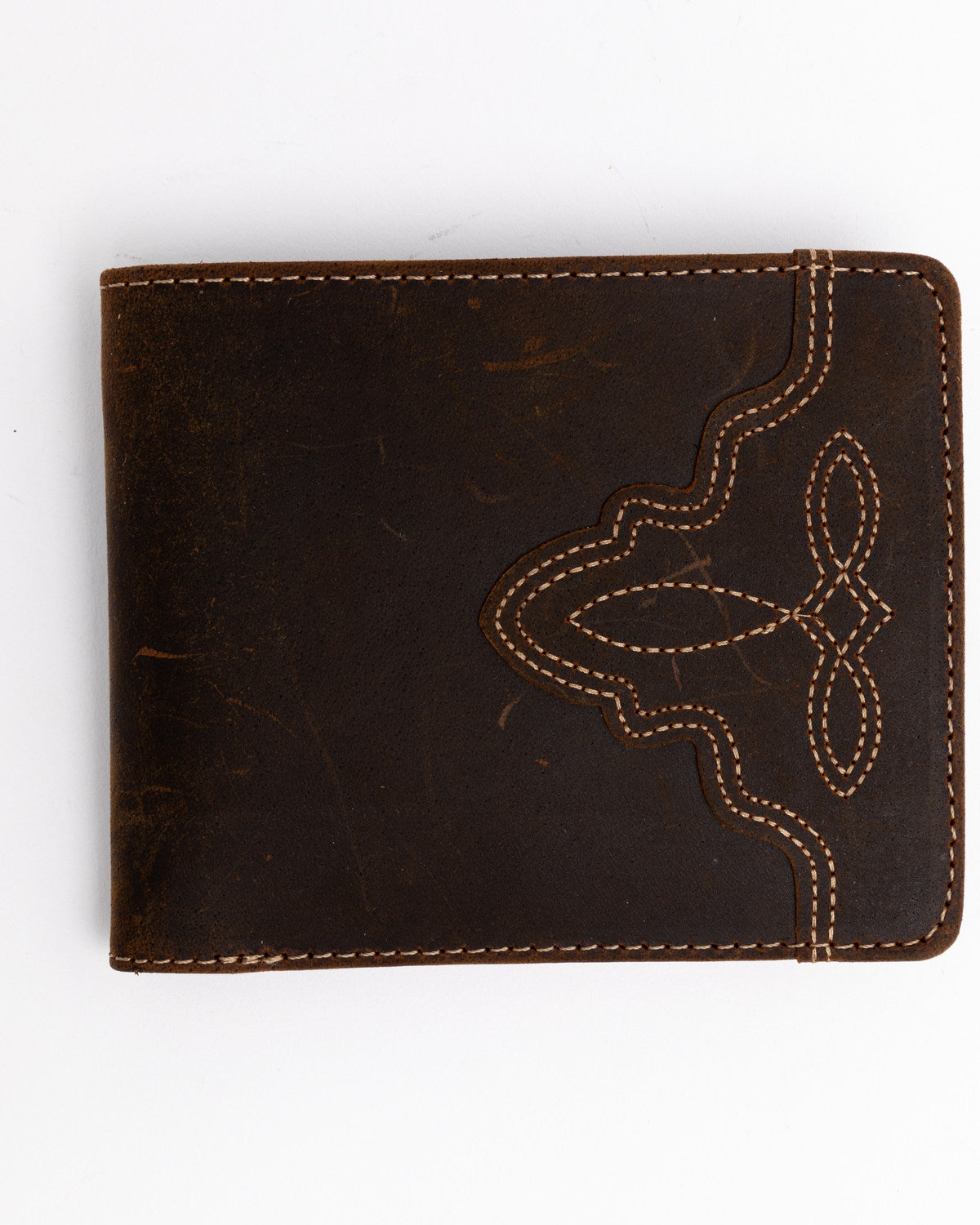 Men's Boot Stitch Bi-Fold Leather Wallet Cognac