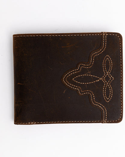 Men's Boot Stitch Bi-Fold Leather Wallet Cognac