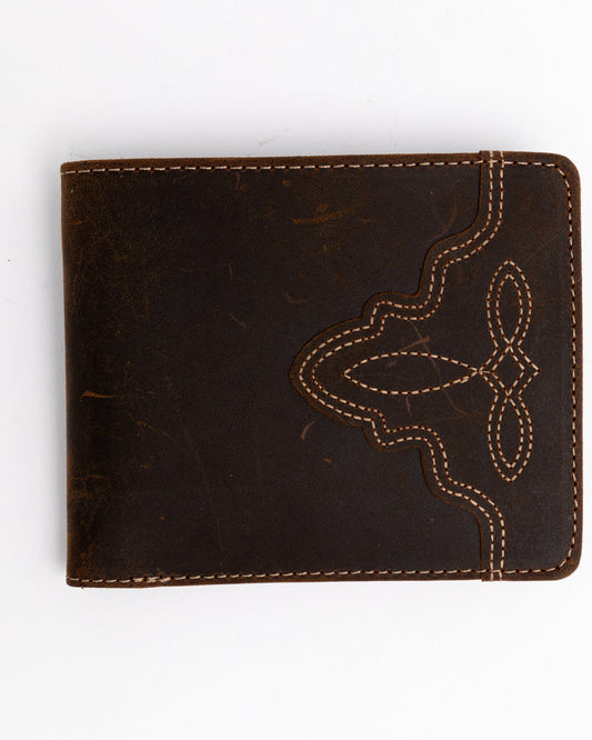 Men's Boot Stitch Bi-Fold Leather Wallet Cognac