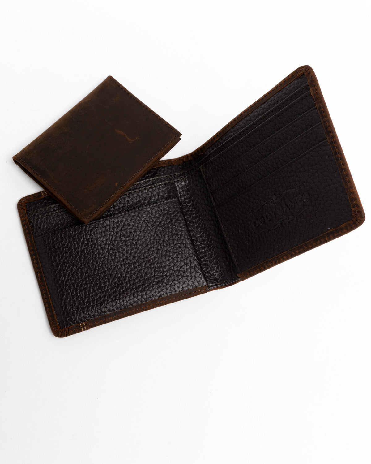 Men's Boot Stitch Bi-Fold Leather Wallet Cognac