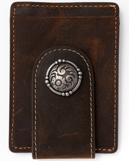 Men's Boot Stitch Money Clip Leather Wallet Chocolate