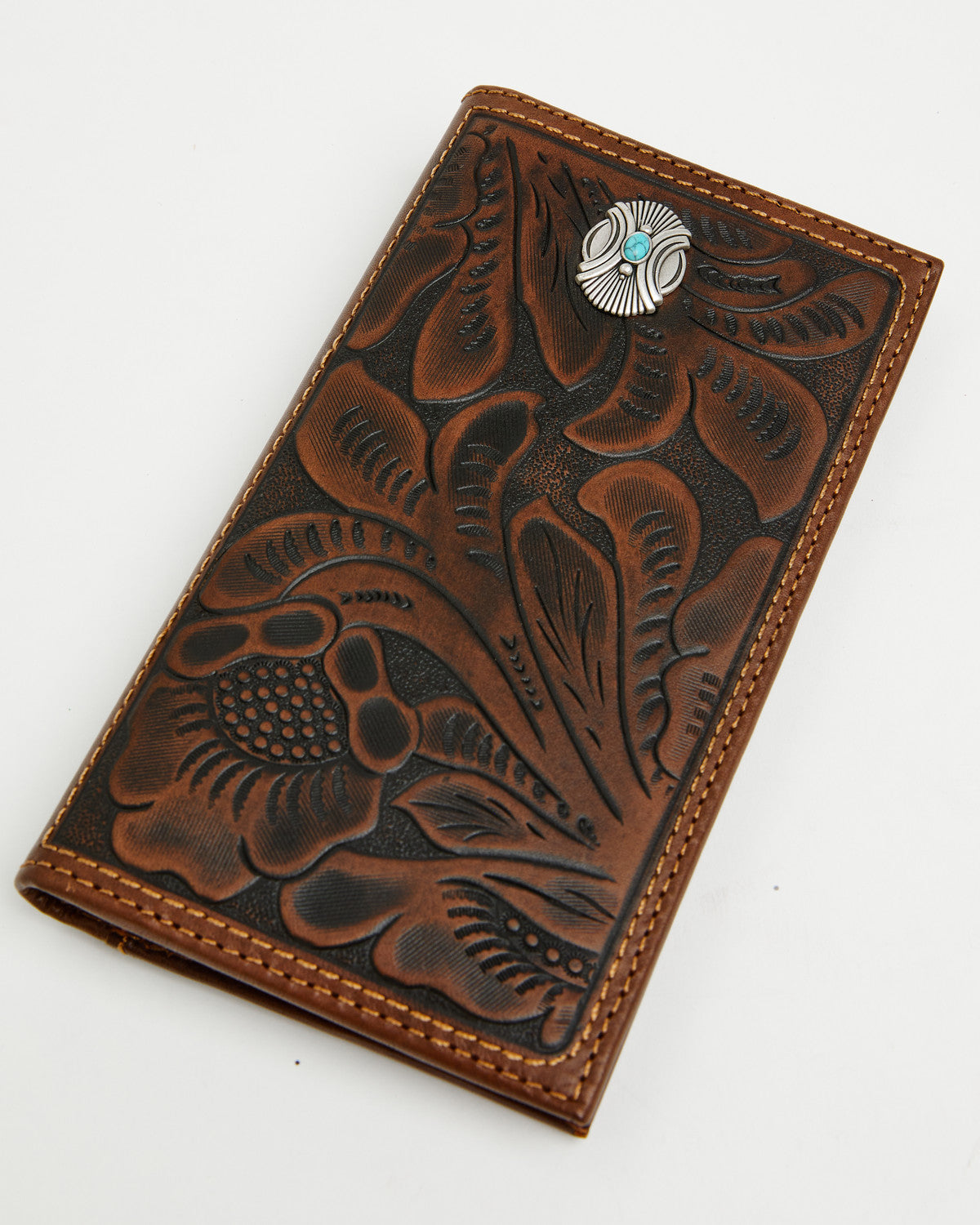 Men's Prescott Tooled Leather Concho Bifold Rodeo Wallet Brown