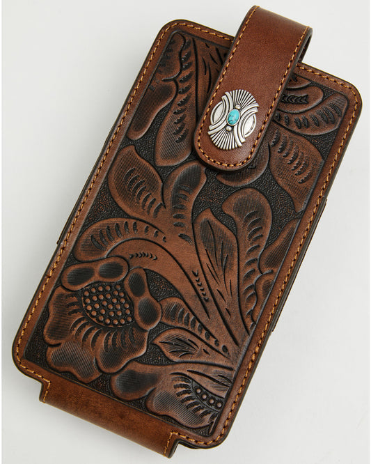 Men's Prescott Tooled Leather Concho Cell Phone Case Brown