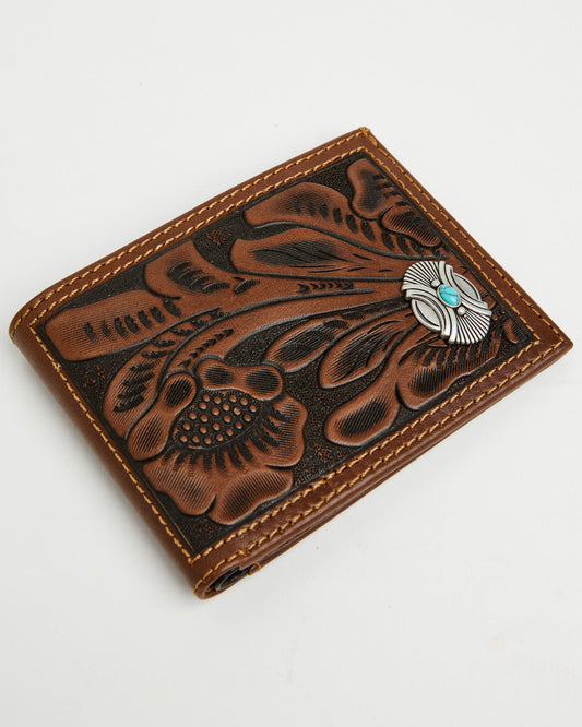 Men's Prescott Tooled Leather Concho Bifold Wallet Brown