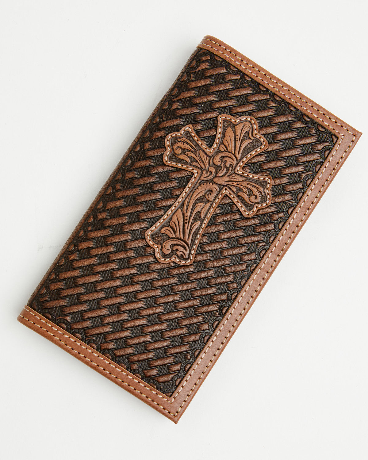Men's Wells Basketweave Cross Leather Rodeo Wallet Brown