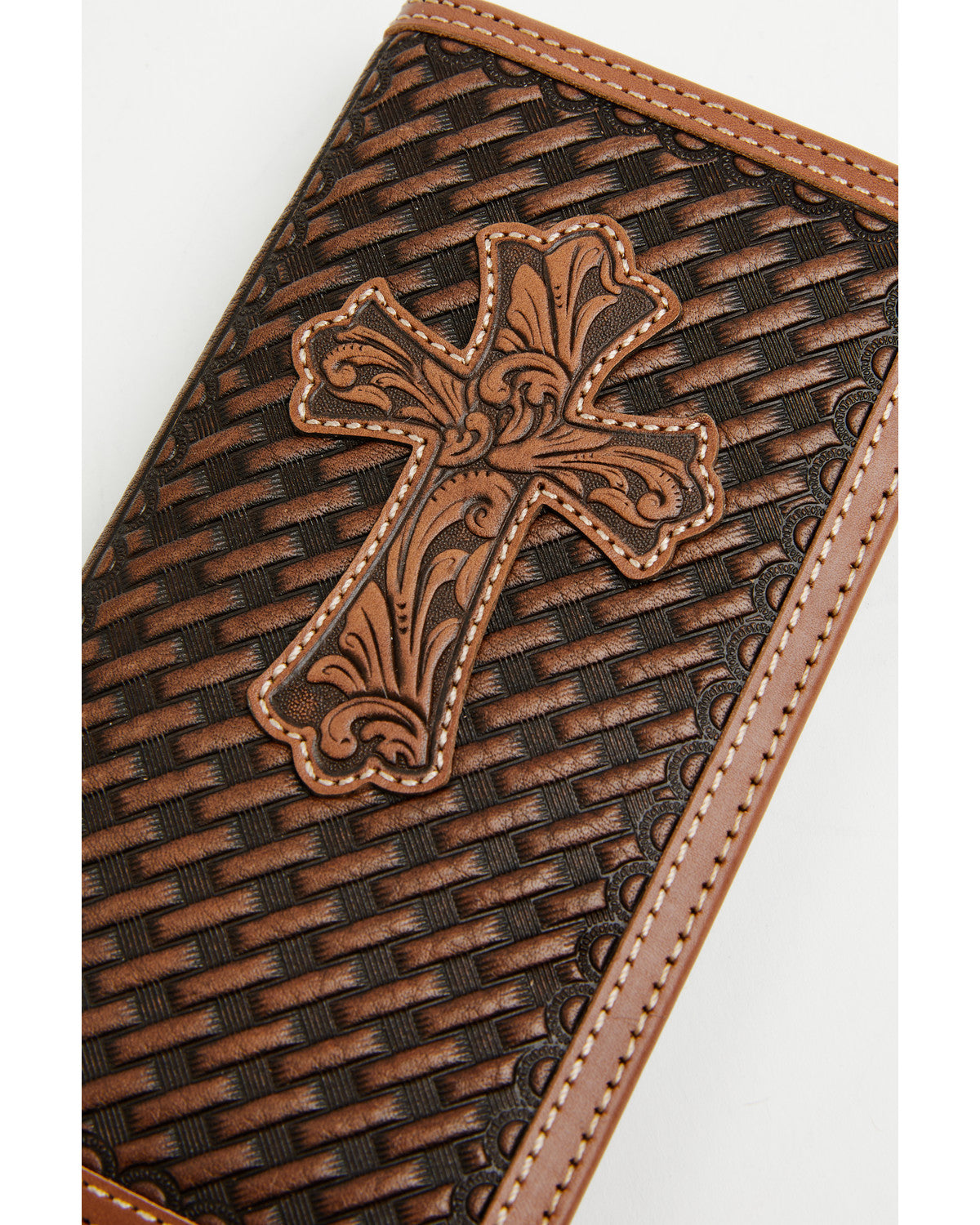 Men's Wells Basketweave Cross Leather Rodeo Wallet Brown