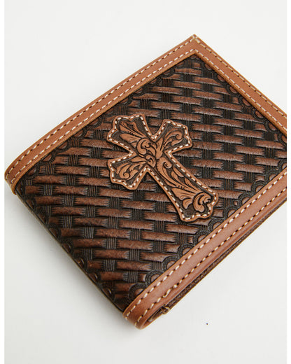 Men's Wells Basketweave Cross Leather Bifold Wallet Brown