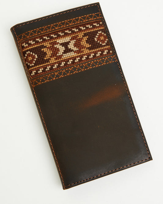 Men's Needlepoint Inlay Rodeo Wallet Dark Brown
