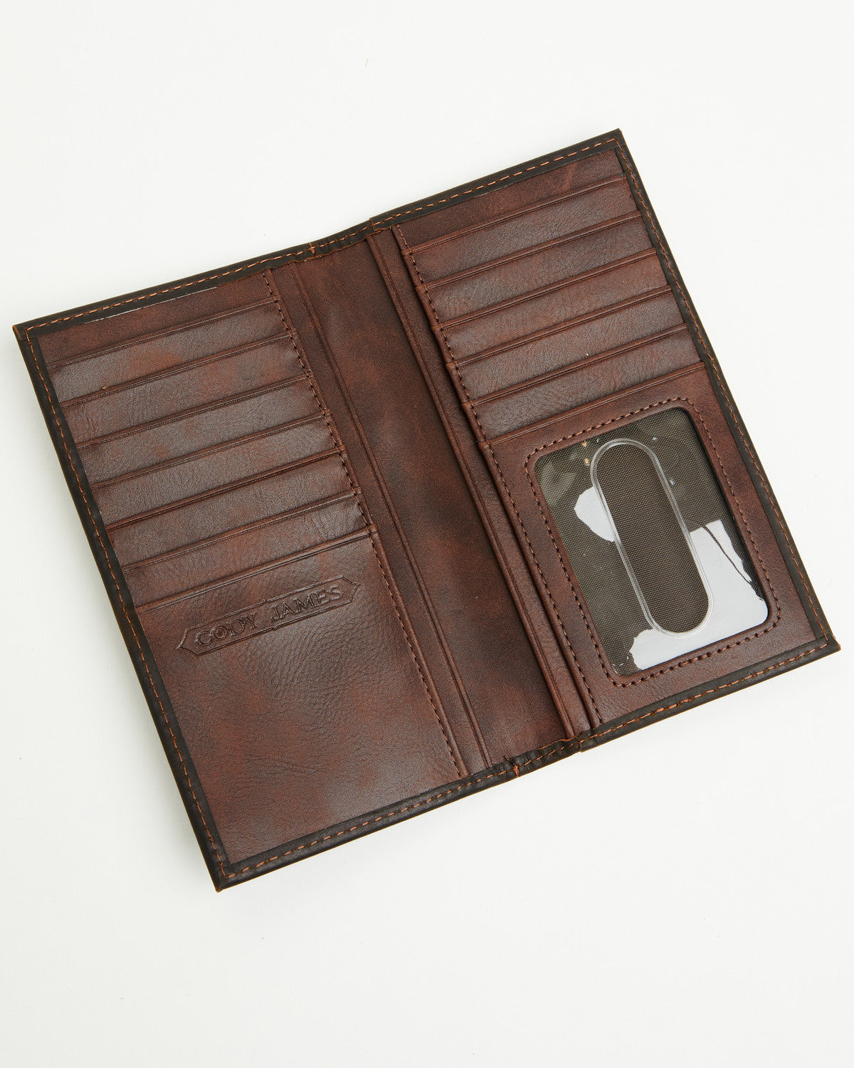 Men's Needlepoint Inlay Rodeo Wallet Dark Brown