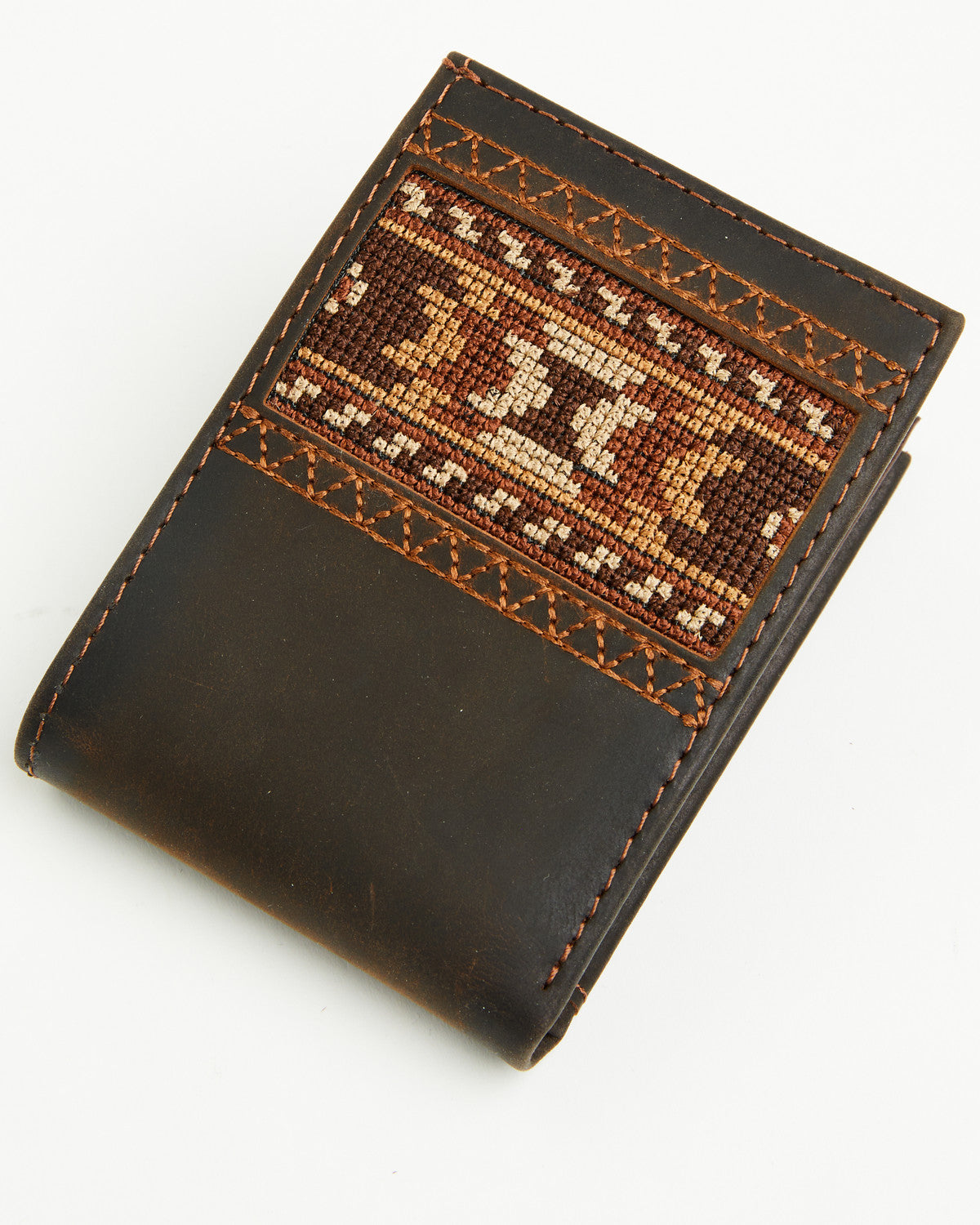 Men's Southwestern Bifold Leather Wallet Dark Brown
