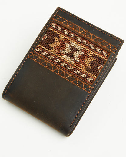 Men's Southwestern Bifold Leather Wallet Dark Brown