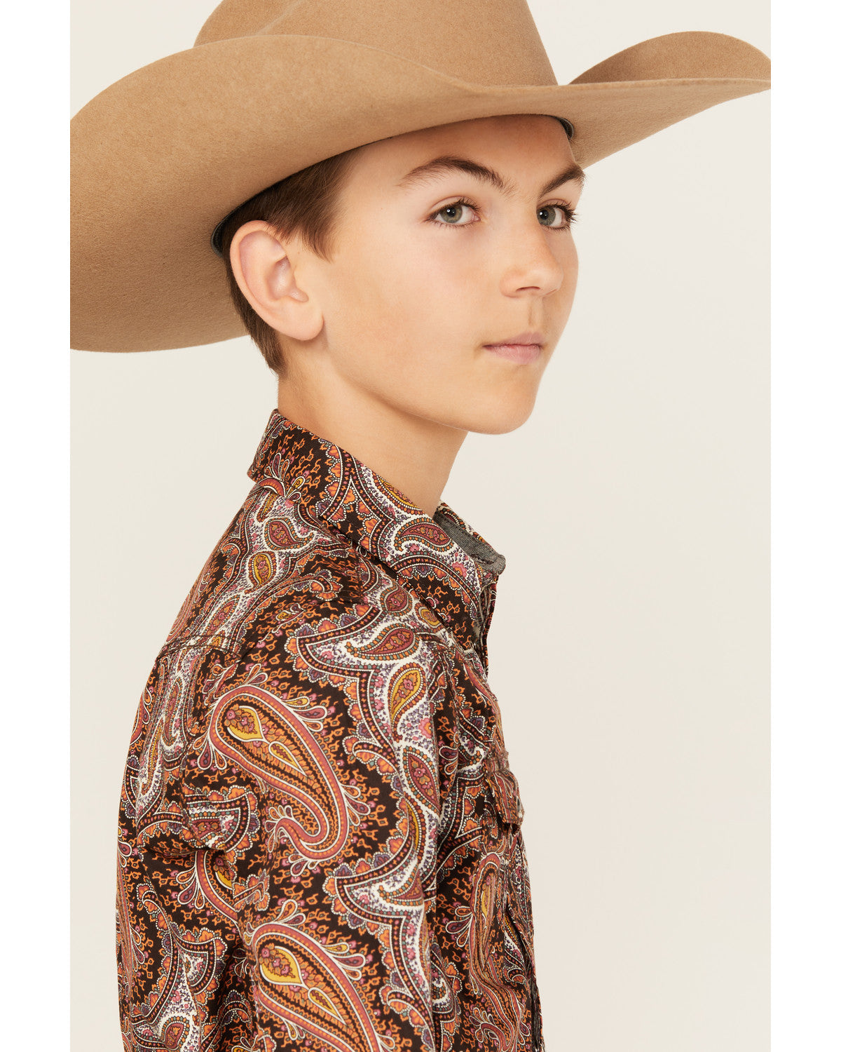 Boys' Dennis Paisley Print Long Sleeve Snap Western Shirt Rust Copper