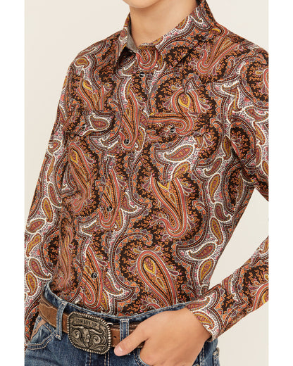 Boys' Dennis Paisley Print Long Sleeve Snap Western Shirt Rust Copper