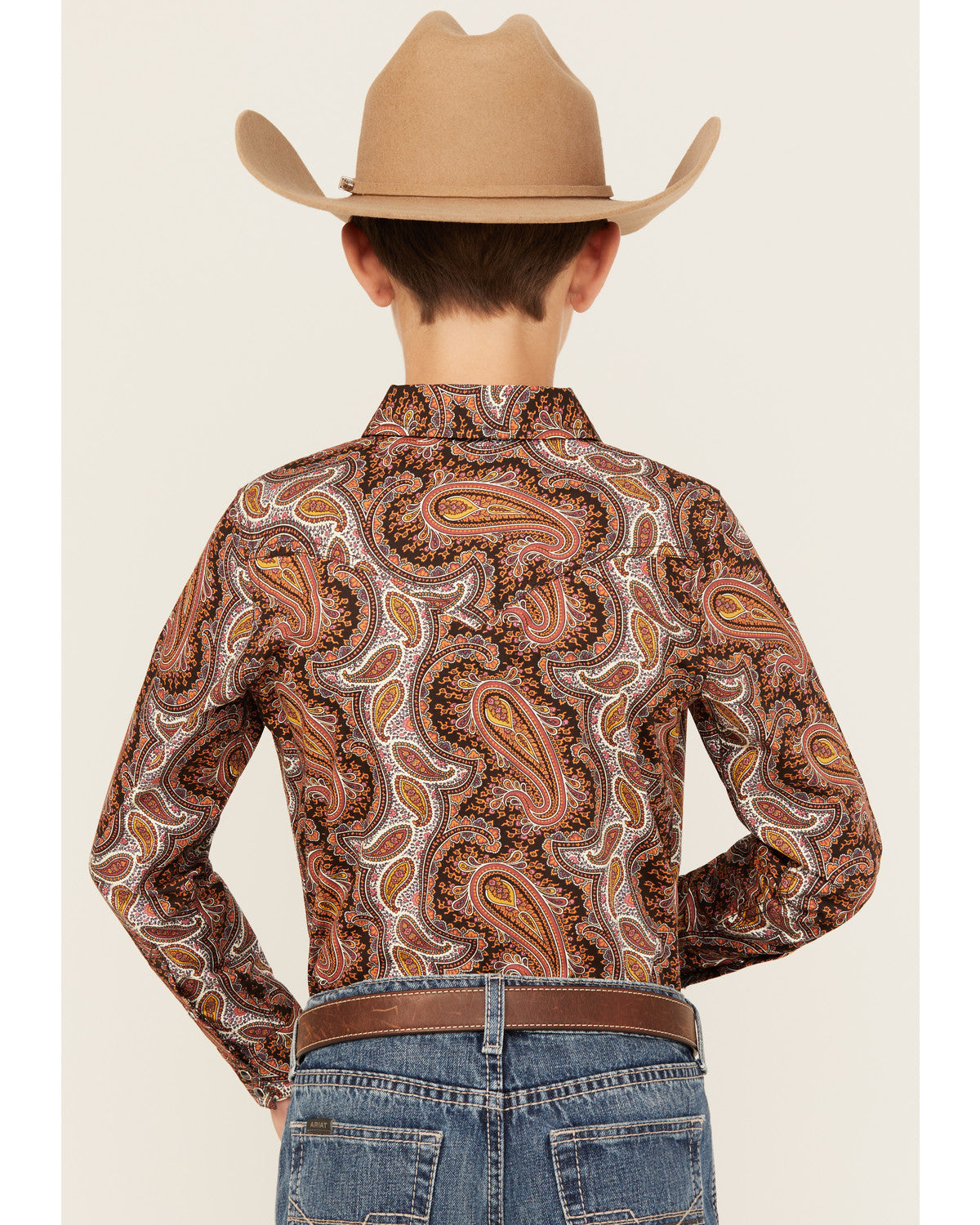 Boys' Dennis Paisley Print Long Sleeve Snap Western Shirt Rust Copper