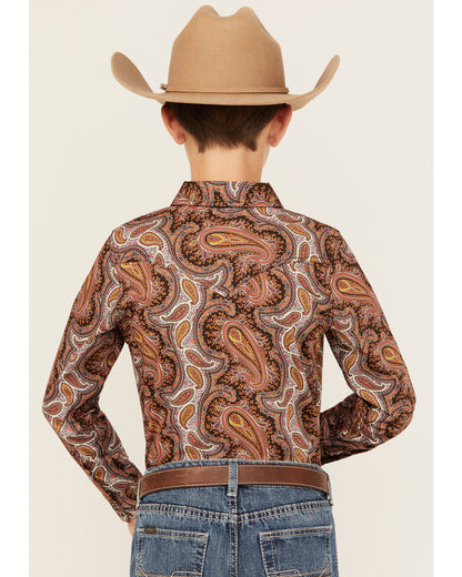 Boys' Dennis Paisley Print Long Sleeve Snap Western Shirt Rust Copper