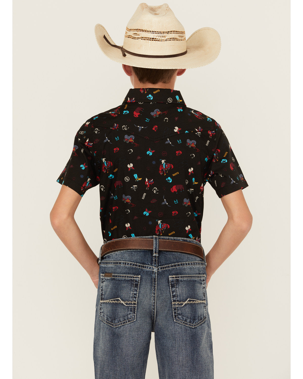 Boys' Sheriff Conversation Print Short Sleeve Snap Western Black