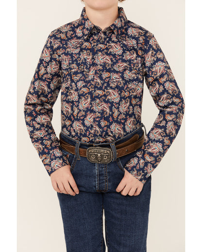 Boys' Grand Finale Paisley Print Long Sleeve Snap Western S Navy