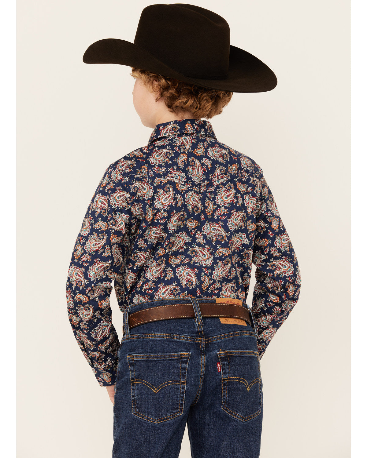 Boys' Grand Finale Paisley Print Long Sleeve Snap Western S Navy