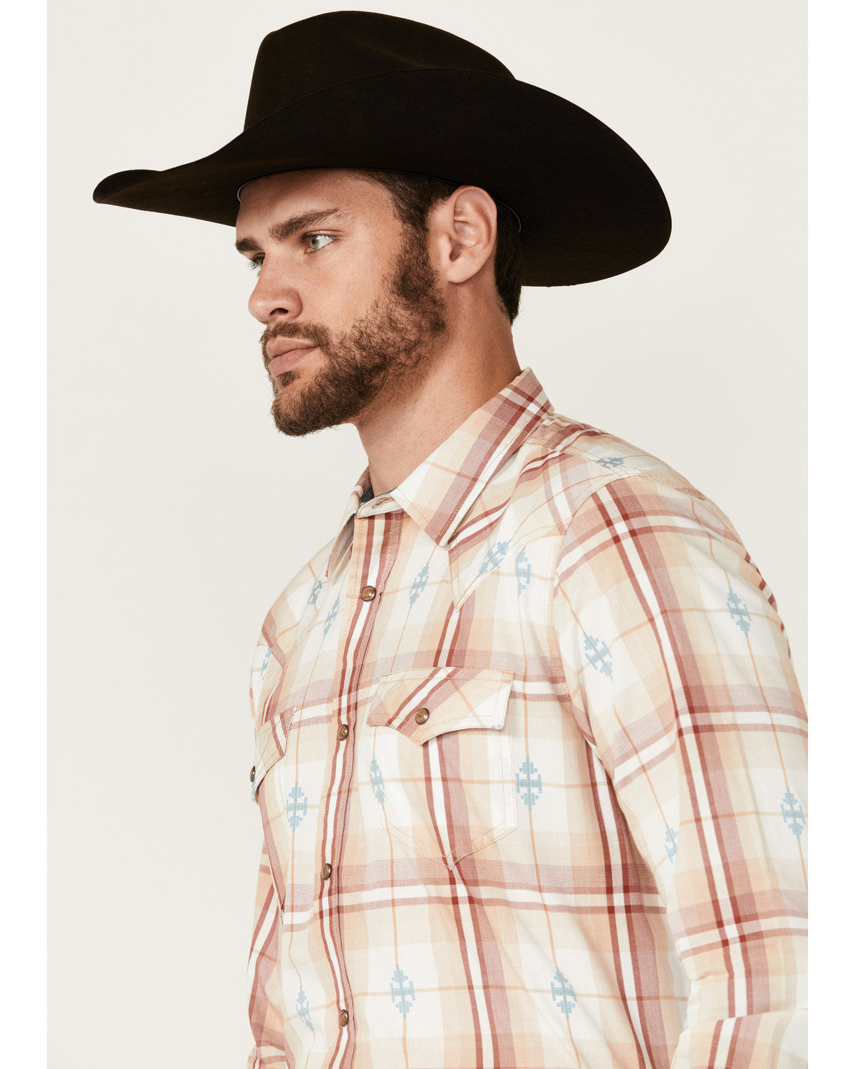 Men's Samba Plaid Print Long Sleeve Snap Western Shirt Red