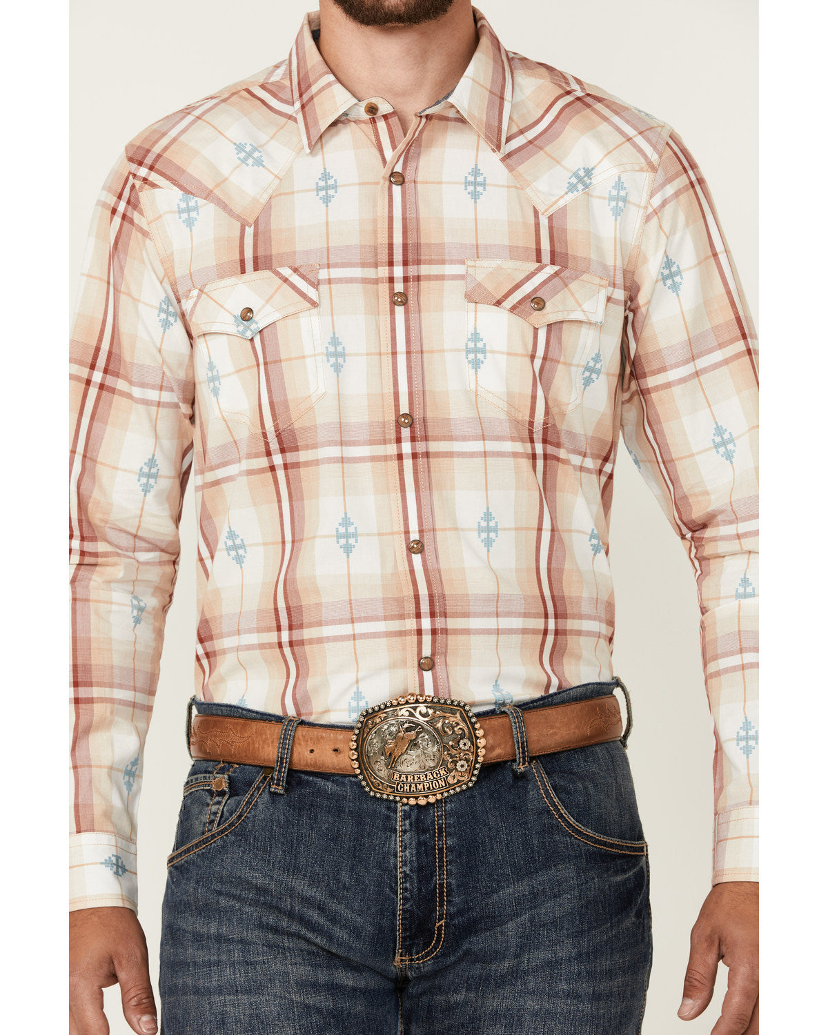 Men's Samba Plaid Print Long Sleeve Snap Western Shirt Red