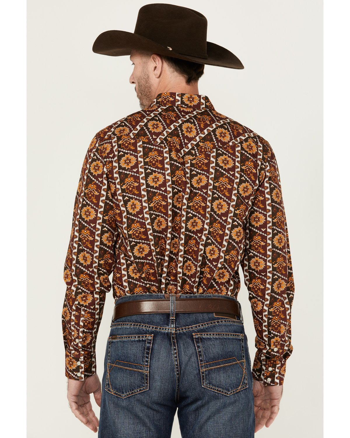 Men's Row Boat Southwestern Print Long Sleeve Snap Western Red