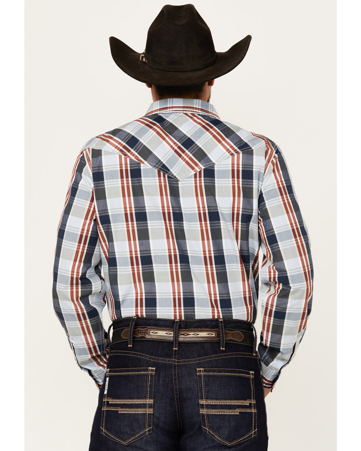 Men's Simple Life Plaid Print Long Sleeve Snap Western Shir Light Blue