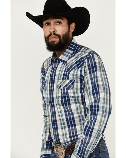 Men's Cole Plaid Print Long Sleeve Pearl Snap Western Shirt Cream