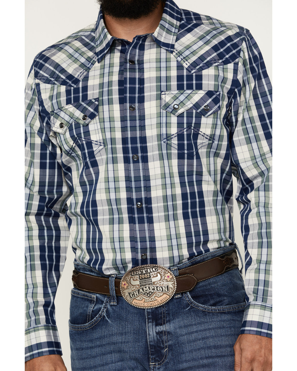 Men's Cole Plaid Print Long Sleeve Pearl Snap Western Shirt Cream