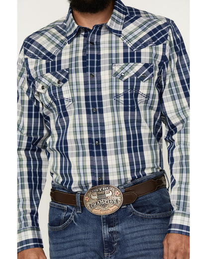 Men's Cole Plaid Print Long Sleeve Pearl Snap Western Shirt Cream