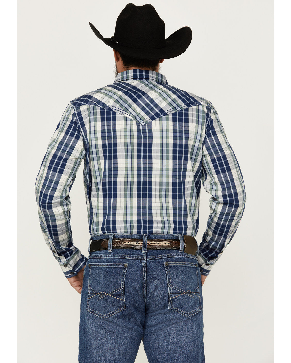 Men's Cole Plaid Print Long Sleeve Pearl Snap Western Shirt Cream