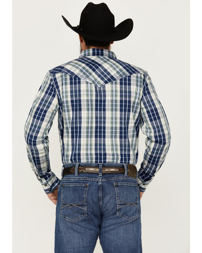 Men's Cole Plaid Print Long Sleeve Pearl Snap Western Shirt Cream