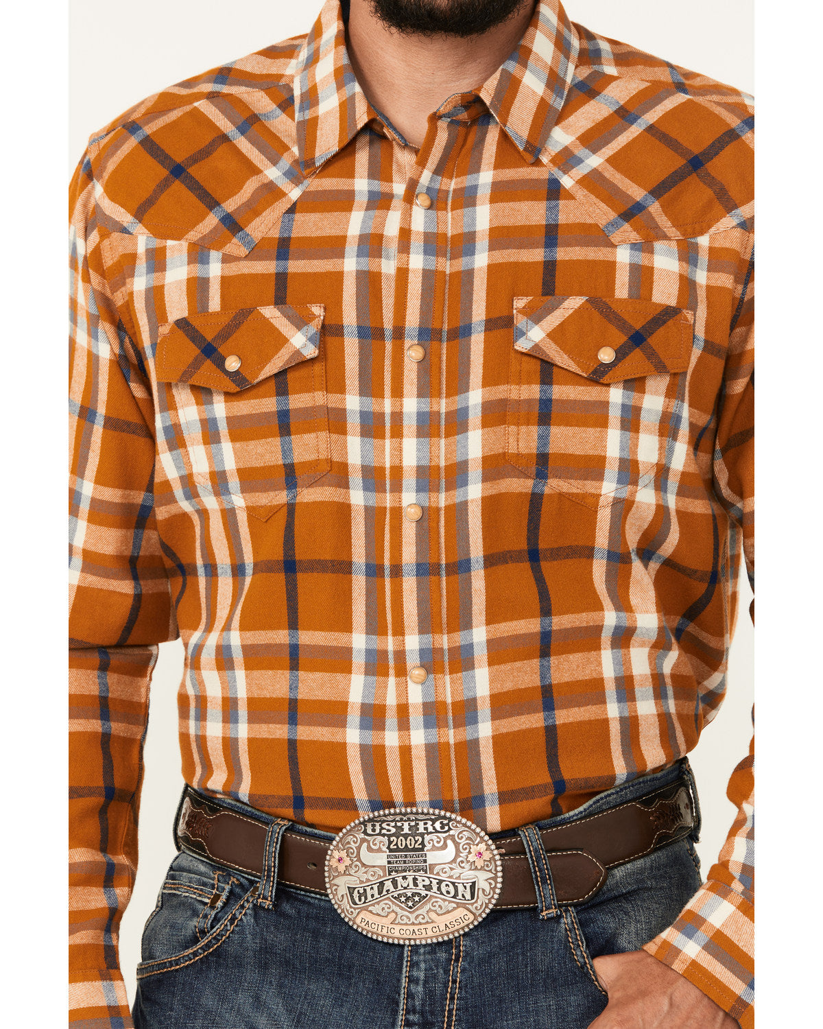 Men's Tidal Wave Plaid Print Long Sleeve Snap Western Flann Caramel