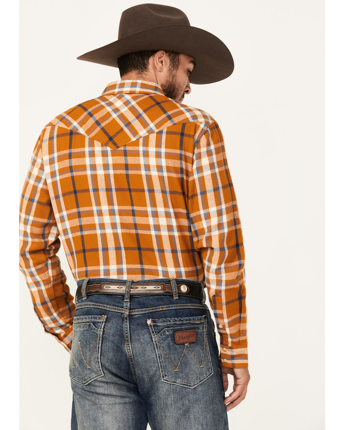 Men's Tidal Wave Plaid Print Long Sleeve Snap Western Flann Caramel