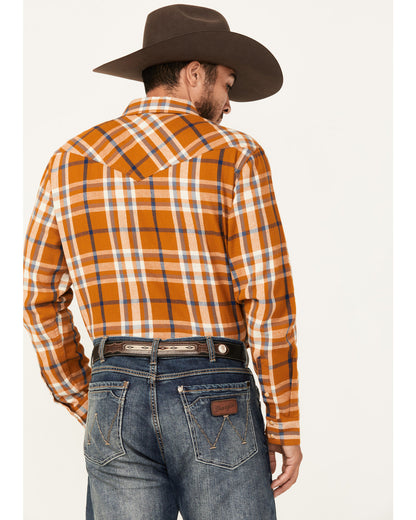 Men's Tidal Wave Plaid Print Long Sleeve Snap Western Flann Caramel