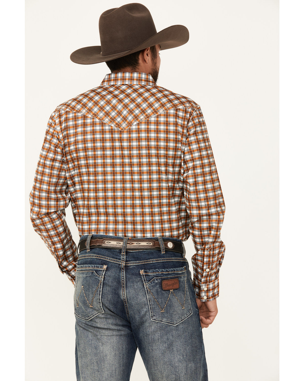 Men's Reverent Plaid Print Long Sleeve Snap Western Shirt Rust Copper